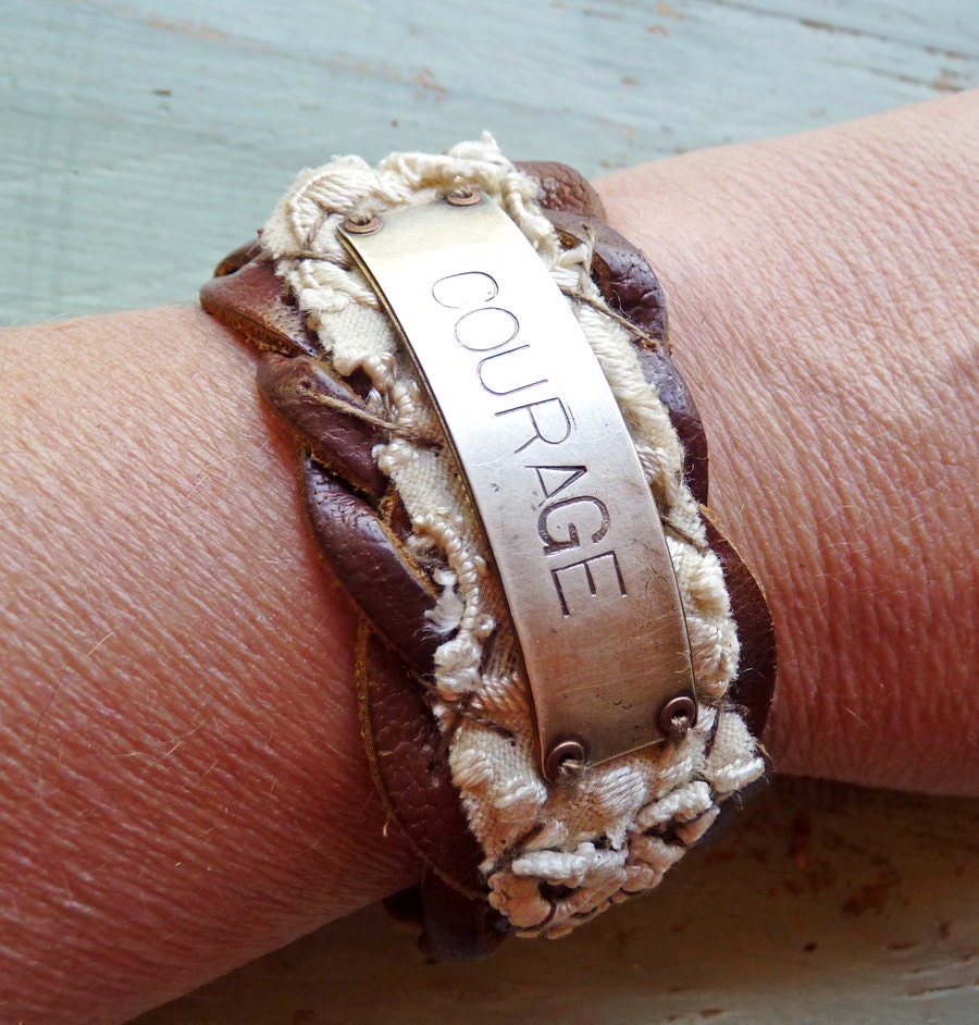 courage vintage leather cuff bracelet