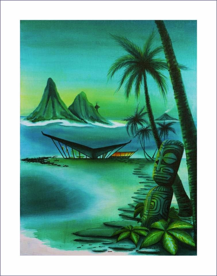 Dawn of Marquesan Modern.   Tiki Magazine cover art, spring 2013, Lthograph print