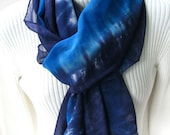 Cool Water-  Spring Fashion- Hand dyed silk scarf for women spring fashion accessory-Navy blue scarf -Mothers Day Gift