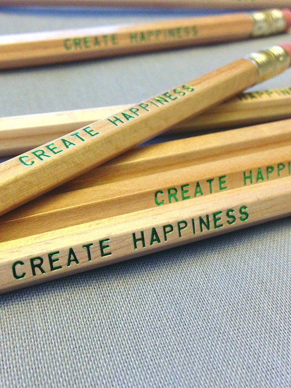Create Happiness 6 Pencil pack in Natural Wood. Made in USA.