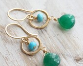 T a r i f a - gemstone briolette drop earrings with green onyx & turquoise - 14k gold filled