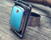 American Turquoise Ring ... sterling silver square turquoise ring chunky ring statement ring cocktail ring