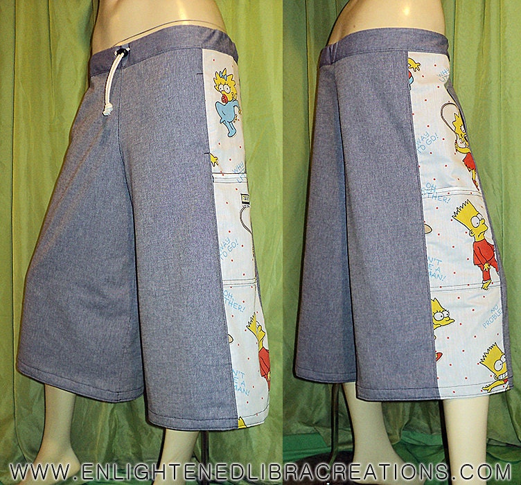 The Simpsons Festival Shorts - Secret STASH Pocket - Ready To Ship - One of a Kind - S/M/L - Mens Hippie Patchwork - Unisex Design