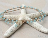 Opaque Blue Chinese Crystal Crocheted Wrap Bracelet - Necklace and Anklet, Beachy Boho