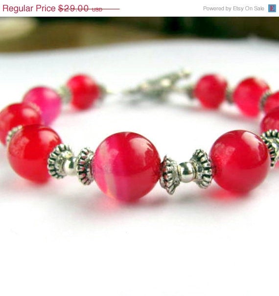 20% off sale Fuchsia pink agate silver bracelet