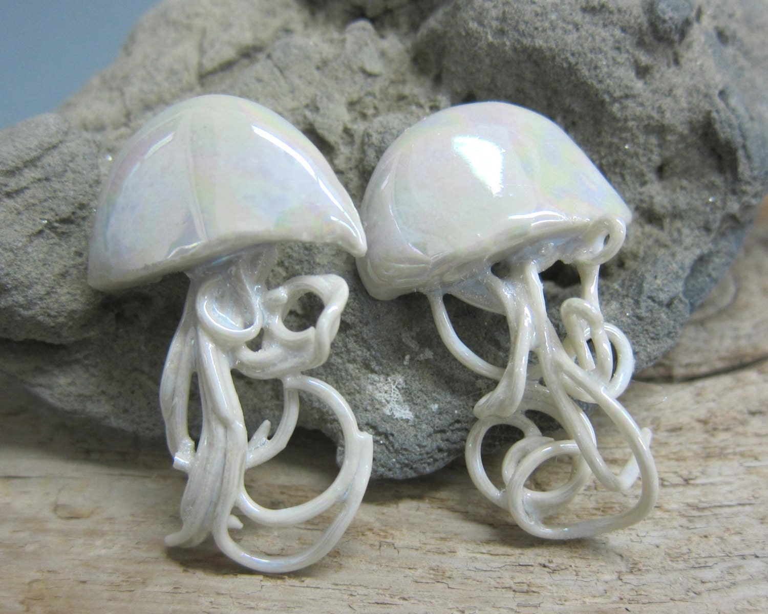 Handmade Iridescent Jellyfish Earrings  Porcelain Posts
