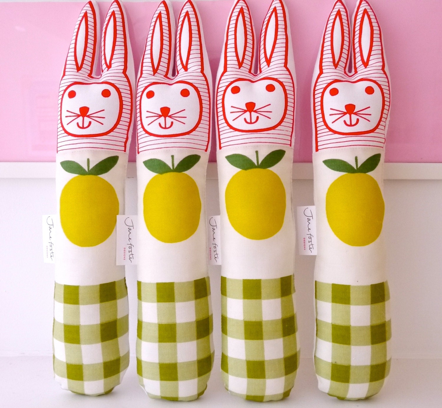 Vintage 70s Apple Fabric Easter Bunny by Jane Foster 1970s apple fabric