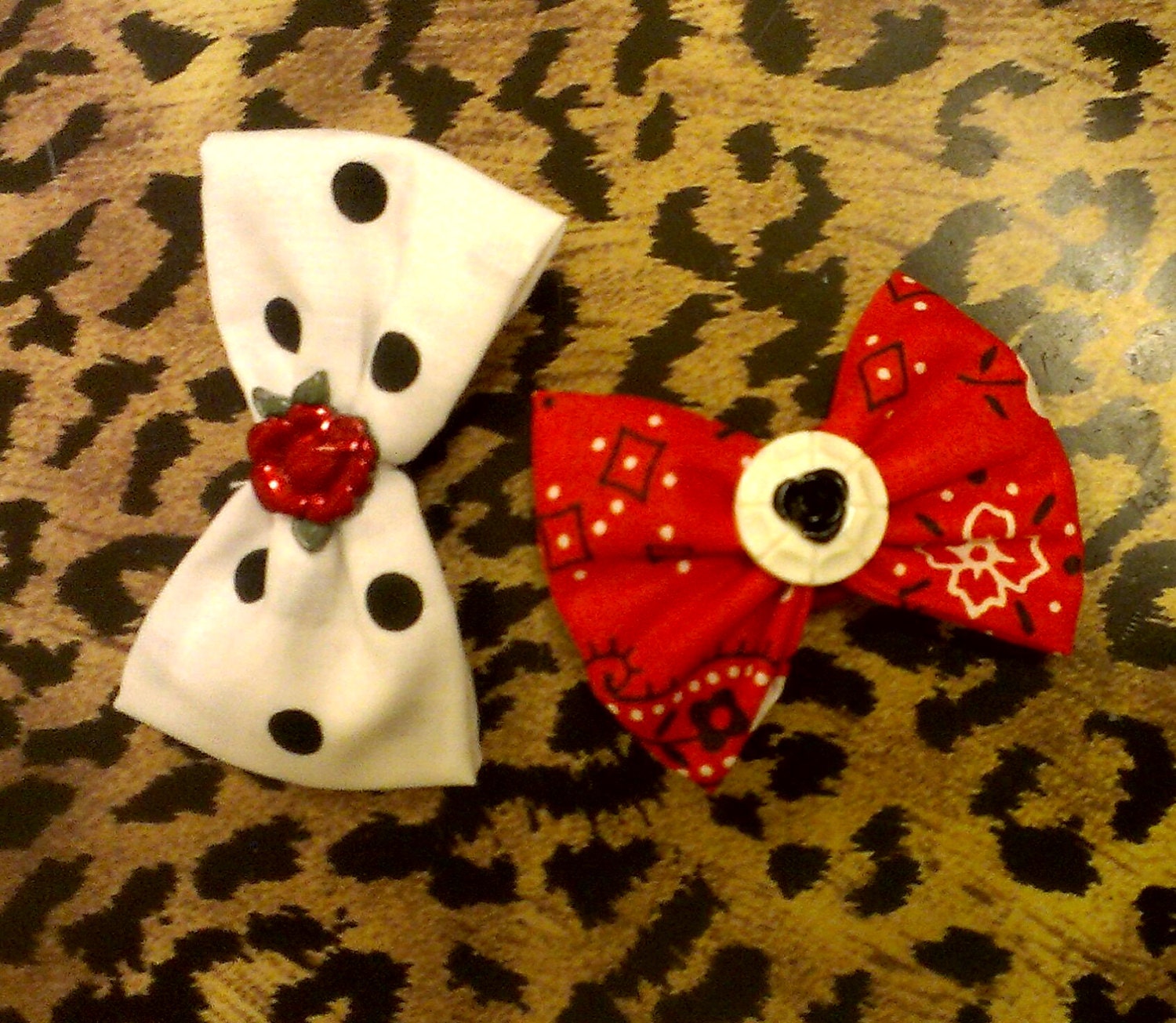 Red Black and White ROSE Hair Bows