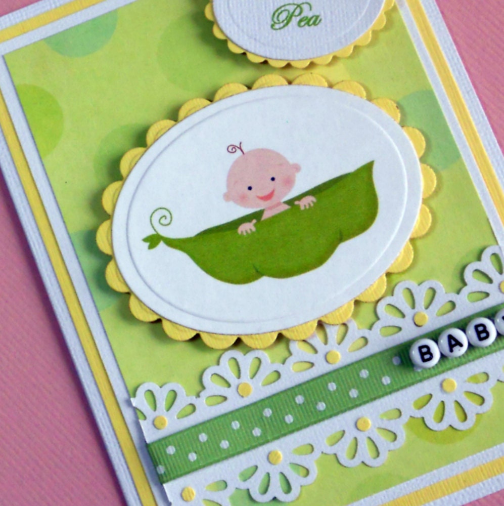 Neutral Baby Card, Baby Boy Card, Baby Girl Card, Baby Shower Card, Handmade Greeting Card, Sweet Pea Card - Can Be Personalized