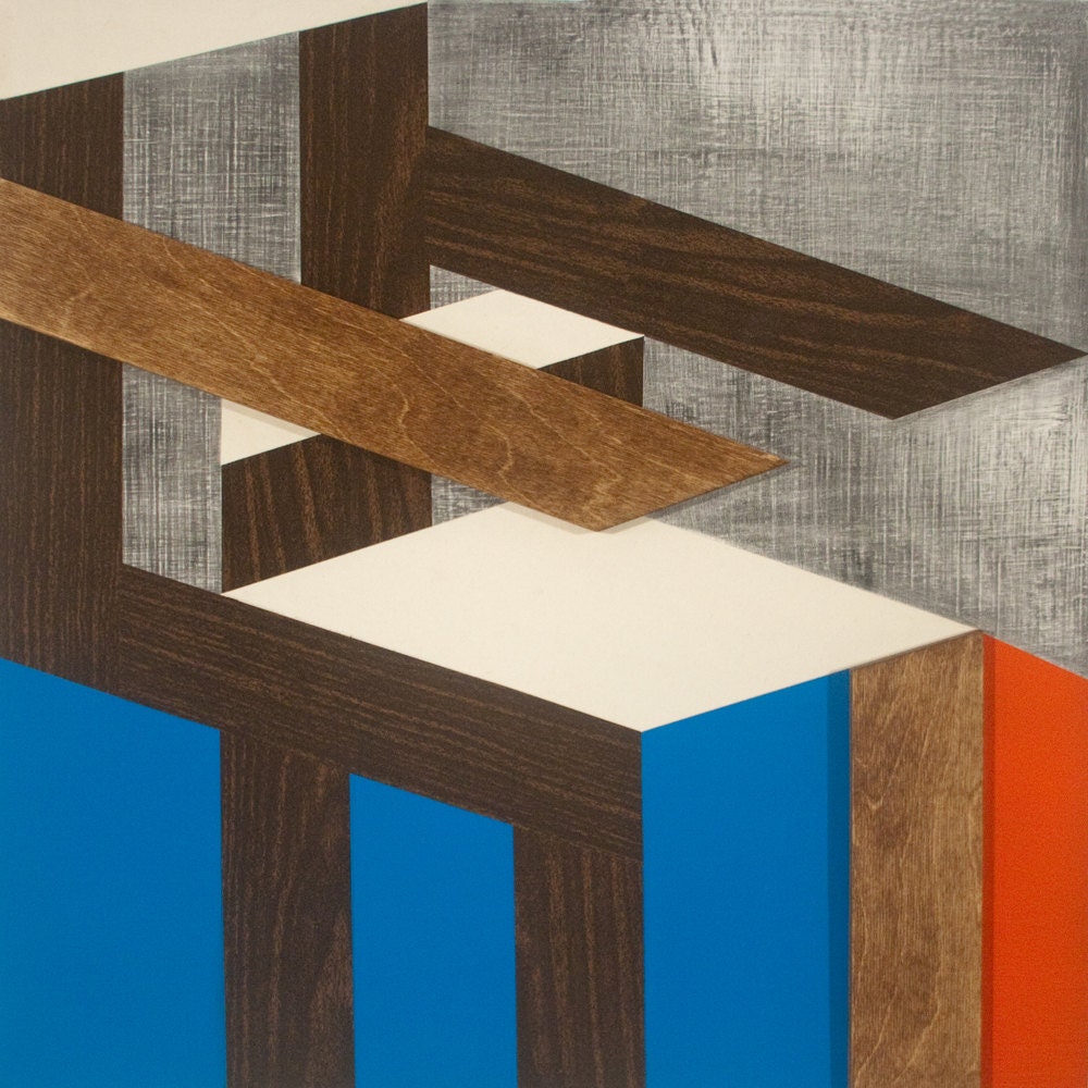 Large Original Abstract Modernist Collage Painting on Board Breuer Bauhaus