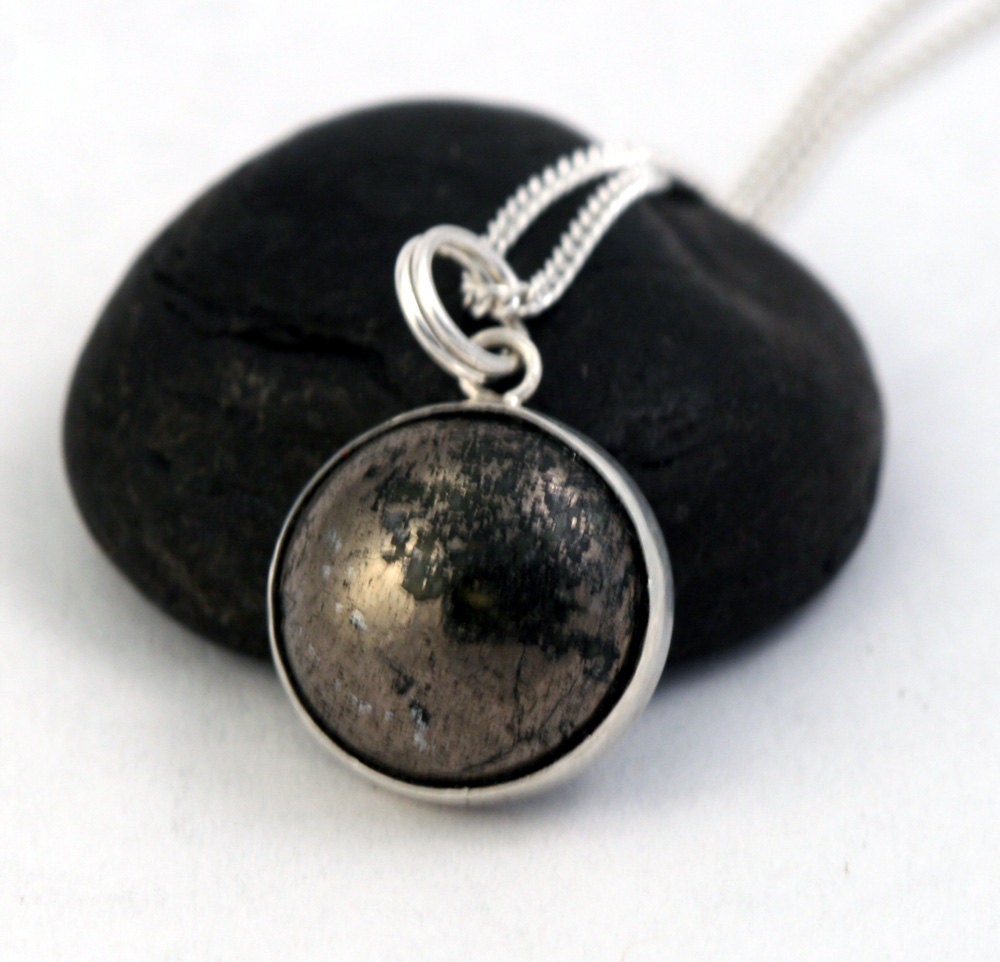 Pyrite Necklace - Minimalist Pendant Necklace - Sterling Silver
