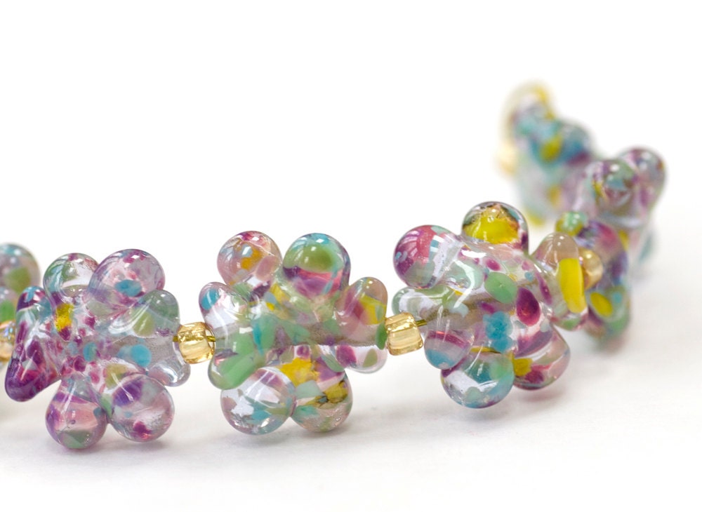 Lampwork Glass Beads Handmade Set Bewildered purple green yellow blue