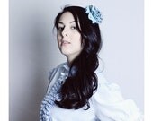 Vintage Light Blue Blouse Secretary Shirt ANCHOR Rockabilly Ruffle