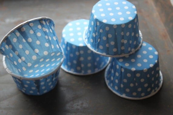 Blue Polka Dot Paper Cups -- Nut, Bake, Dessert, Ice Cream -- set of 12 Il_570xn