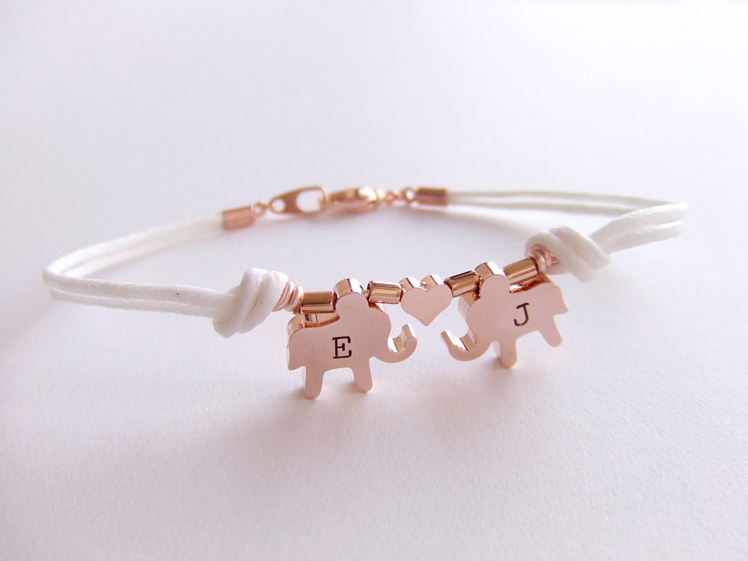 Elephants Jewelry Bracelet, 16K Rose Gold Plated, Initialized Personalized Jewelry, Best Friend, Gift for Her, Friendship Gift