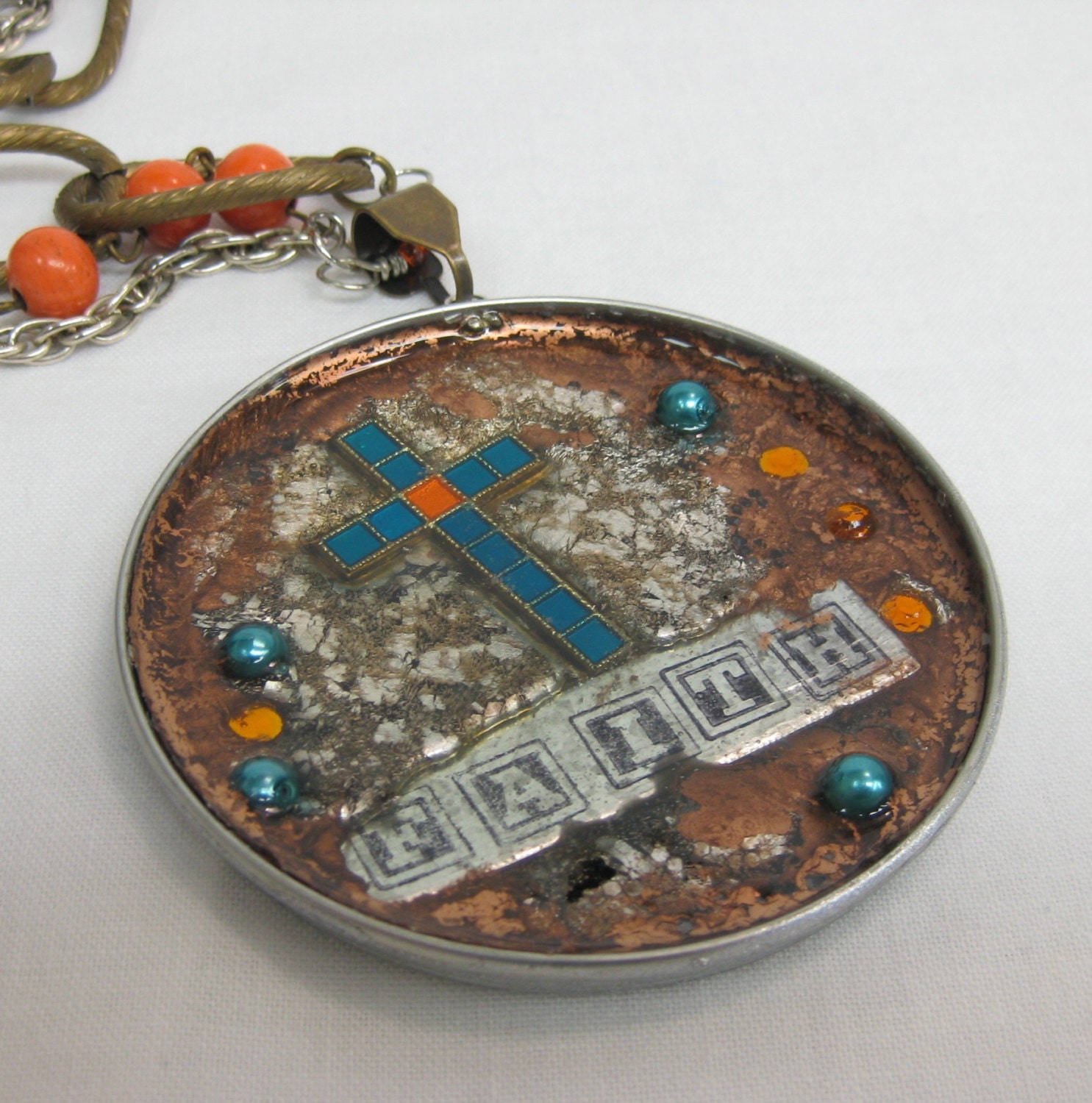 Faith Mixed Media Collage Style Necklace