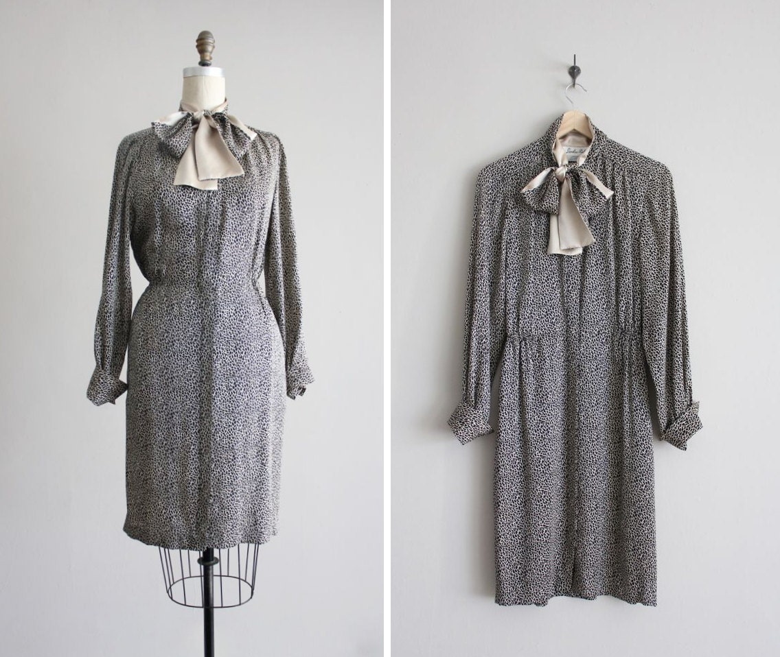 silk secretary dress / crackle print dress / printed silk dress