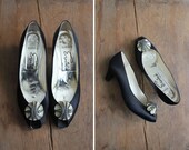 black satin heels / peep toe heels / satin heels 7.5 8
