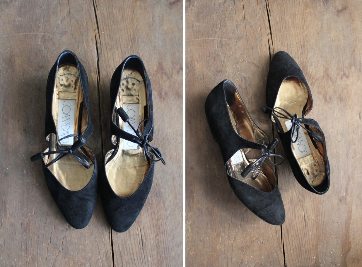 black suede heels / lace up heels / black flats 7.5 8