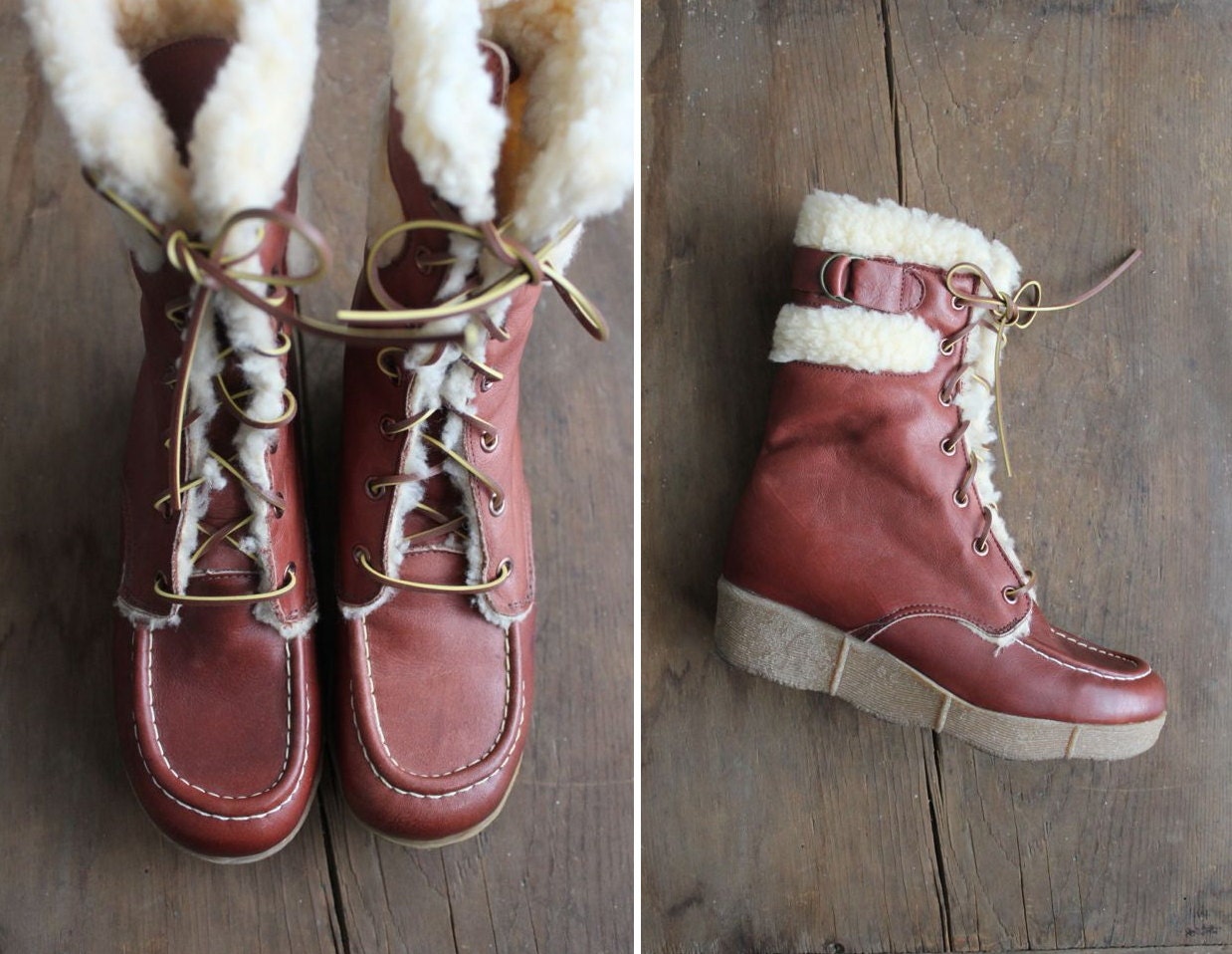 1970s platform boots / brown leather boots / boots size 7