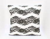 SALE Black Lace Chevron Pillow Cover 18X18"