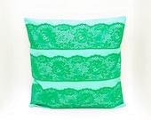 Green on Aqua Lace Pillow Cover