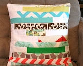 Quilt Pillow Cover in Green, Blue and Pink