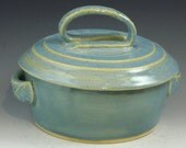 Lidded Stoneware Casserole, Ceramic Baking Dish, Covered Server, Opal Blue and, Cappuccino,  s238