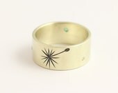 Wedding Band Matte Finish with Dandelions Emeralds and Diamonds