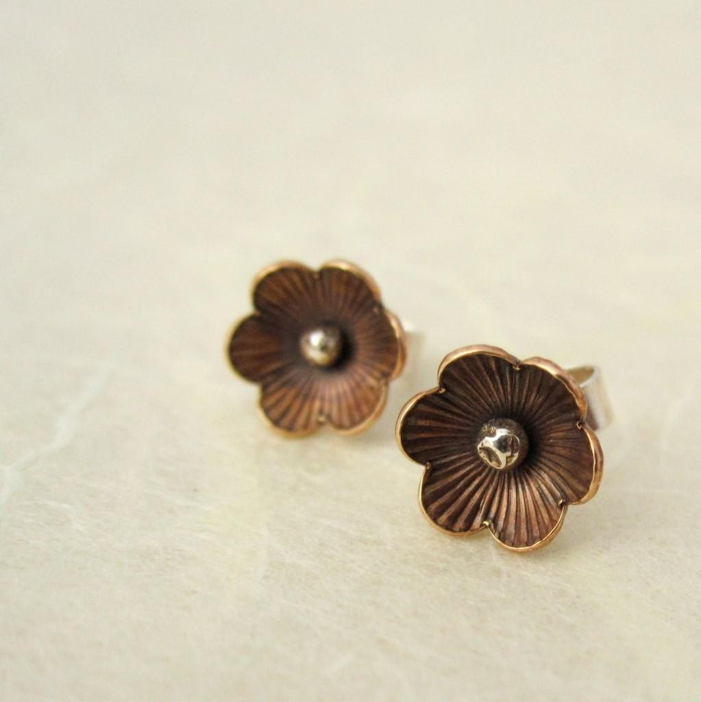 Bloom Stud Earrings - brass and sterling silver handmade earrings