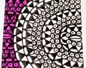 Original Drawing ACEO Black and White with Magenta Background Design