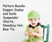 Pattern Bundle: Dapper Dudes and Dolls Suspender Shorts, Newsboy Hat, and Bow Tie PDF Sewing Patterns.