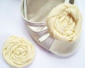A Pair of Pale Yellow Rolled Fabric Flower Shoe Clips - Bridal/Wedding, Bridesmaid Gifts, Prom, Dance, Ect.