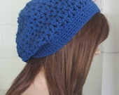 Crochet Rasta Hippie Beret - Dreadlocks - Slouchy Hat - Dread Hat - Blue