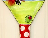 Martini Margarita Burlap Door Hanger Summer Pool Party Decoration Polka Dot Celebration