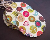 Retro Pods Gift Tag set - Metallic pops - scallop circles double layered Tags - set of 8