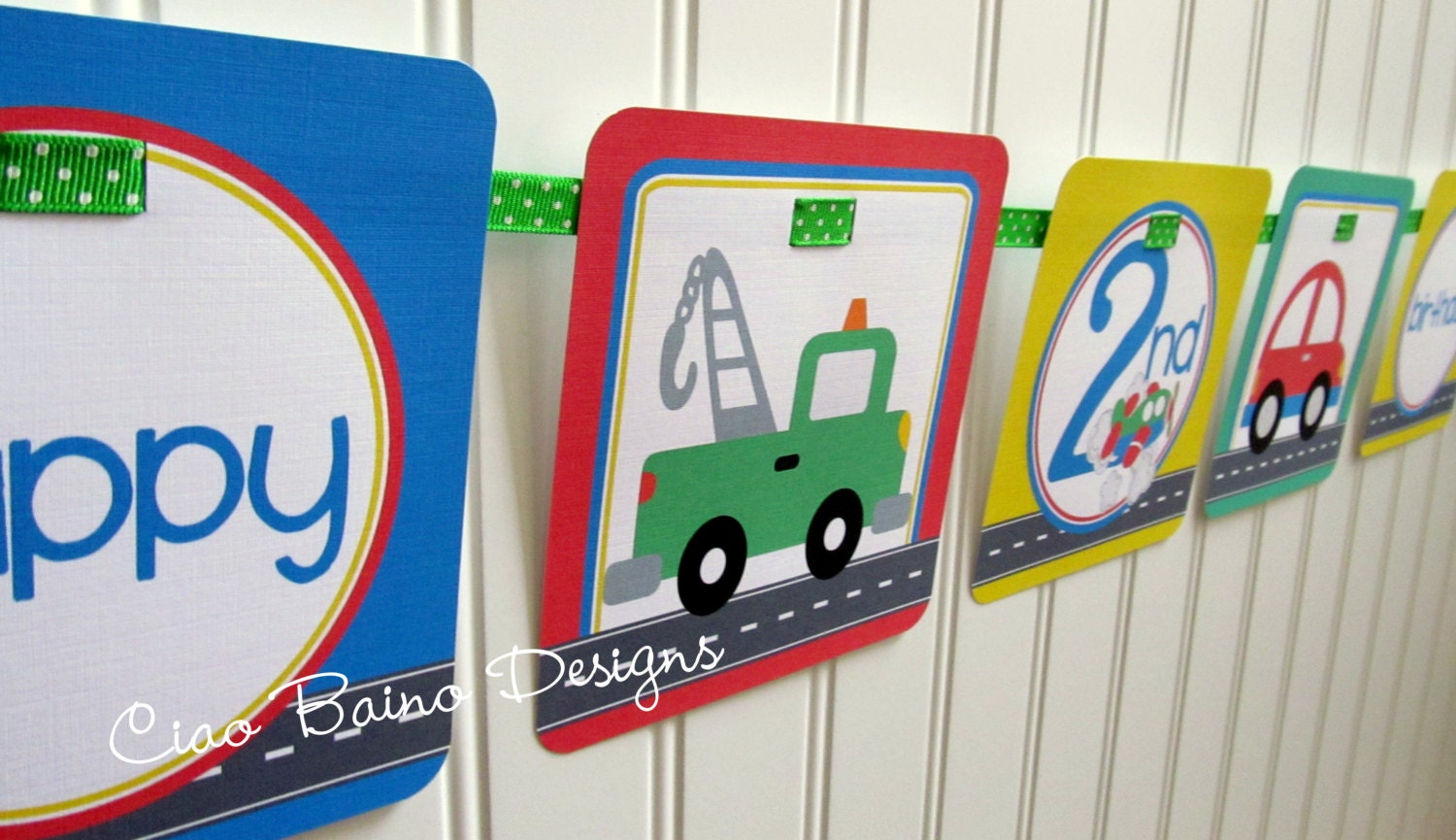 NEW - On the Move - Happy Birthday Banner - Transportation, Cars, Trucks, Airplane, Train