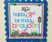 NEW- On the Move - Transportation-themed Welcome Sign - Cars, Trucks, School Bus, Airplane