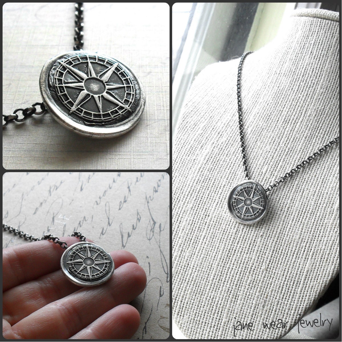 Compass Fine Silver Necklace - God is My True North - Ready to Ship