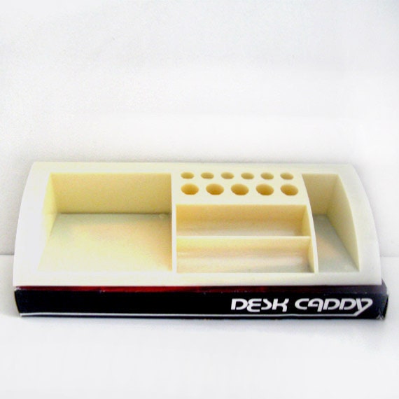 Vintage Desk Organizer Plastic Caddy Off White in Box