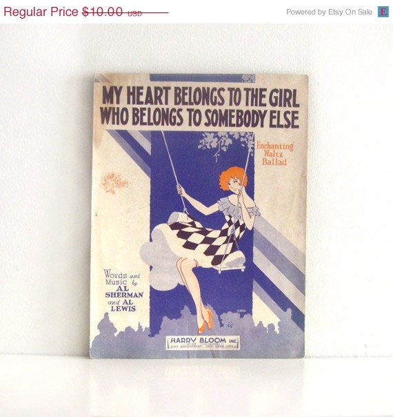ON SALE Vintage Antique 1930 Sheet Music - Poster Lithograph - Wall Art - My Heart Belongs To The Girl