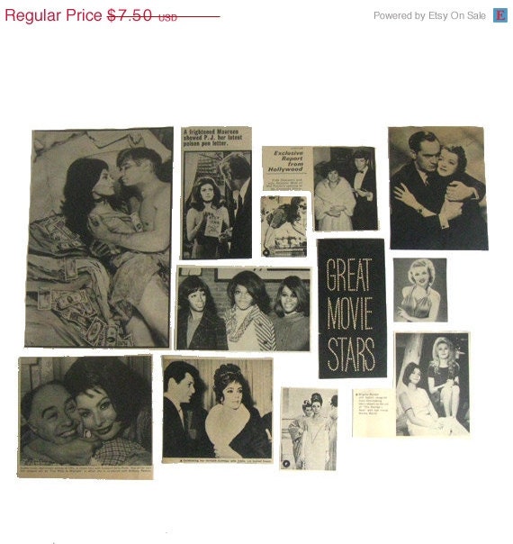 ON SALE 27 Vintage 1960s Scrapbooking Collage Scrap Pack Kit - Hollywood Movie Stars - Magazine Photo Clippings