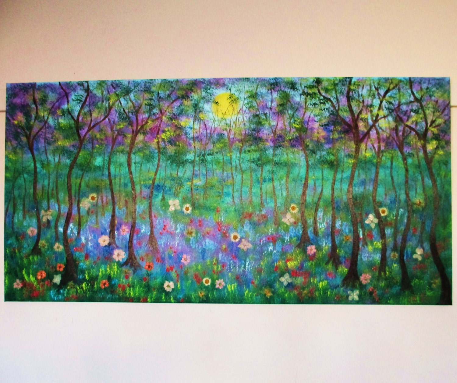 Large oil Paintings Original contemporary  modern landscape  Sun Flowers 48i x 24  - free shipping- Vadal