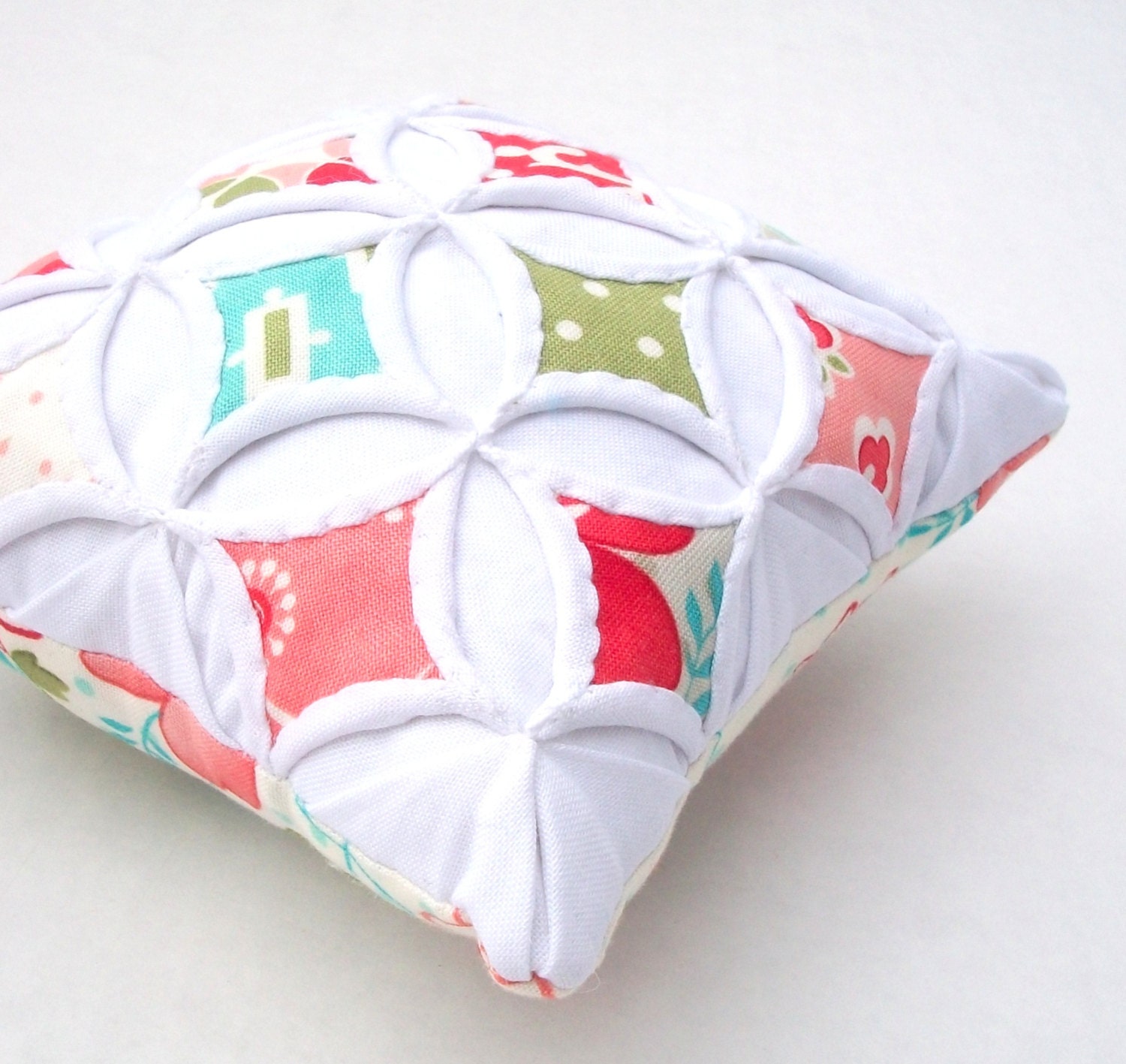 Pincushion Miniature Pillow Cathedral Window Modern Vintage - 5 Inches Square
