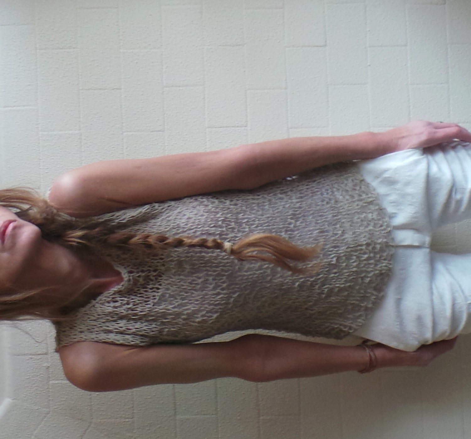beige / Neutral cotton mix summer tank / vest