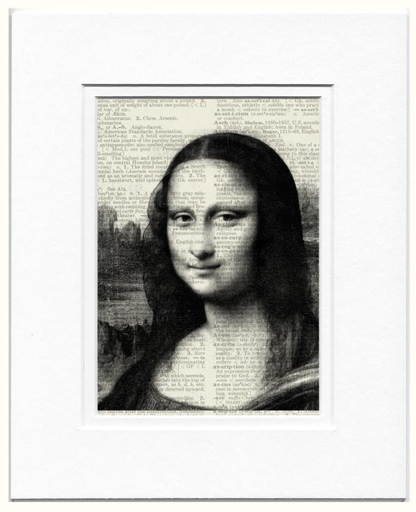 mona lisa - printed on page from vintage dictionary