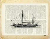 sail boat  - vintage artwork printed on page from old dictionary.