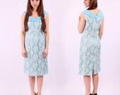 50s Wiggle Dress / Chiffon and Lace Dress / Small to Medium