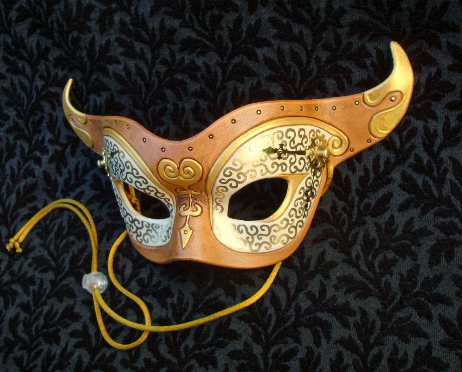 Colombina Del Tempo V12 ... original leather mask handmade Venetian clockwork steampunk mask