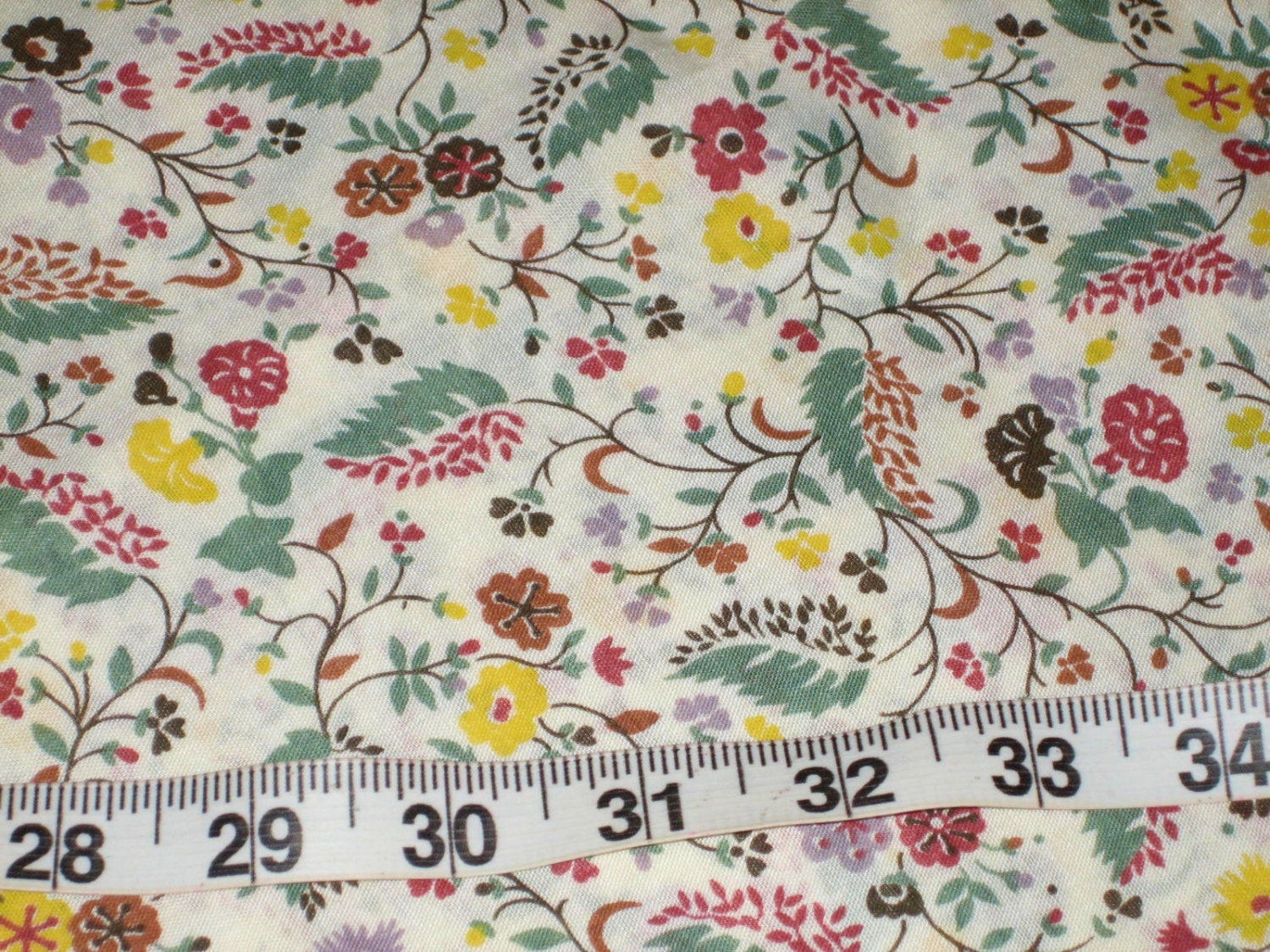 Charming Vintage Fabric - Green Yellow Rust Purple Fabric
